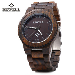 Bewell ZS - W065A Wood Men Quartz Watch Roman Numeral Scales Waterproof Wooden Man Watches Brand Luxury Relogio Masculino