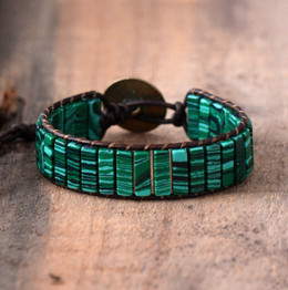 Malaya Malachite Leather Wrap Boho Bracelet