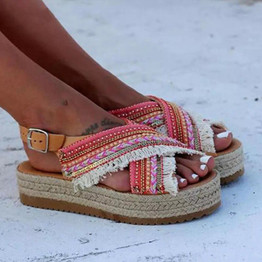 Women's Tassle Flat Platform Bohemia Beach Sandal
