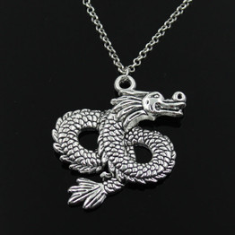 TIBETAN SILVER DESIGNED DRAGON PENDANT WITH STAINLESS STEEL NECKLACE