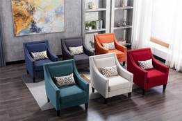 Modern Leisure chair accent armchair living room lounge chair with nailheads and solid wood legs Orange Linen