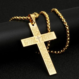 The Lord's Prayer Stainless Steel Cross Pendant Necklace