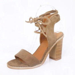 High Ankle Strap Lace Up Shoes Womens Block Heel Party Sandals Peep Toe Pumps