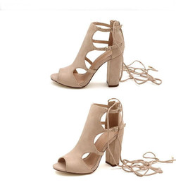 Women's Gladiator High Heels Sandals  Peep Toe Shoes Chunky Lace Up Ankle Strap