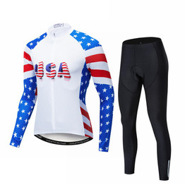 USA Men's Long Sleeve Cycling Jersey Set