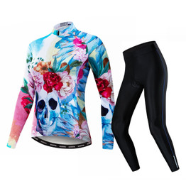 Colorful Skull Women's Long Sleeve Cycling Jersey Set