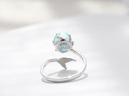 Tiny Piece of the Ocean 925 Sterling Silver Mermaid Ring & Necklace