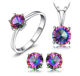 Natural Rainbow Fire Mystic Topaz Set Pendant, Ring, Earrings 925 Sterling Silver