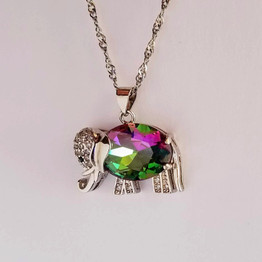 Rainbow Mystic Fire Topaz Elephant Pendant Necklace 925 Sterling Silver