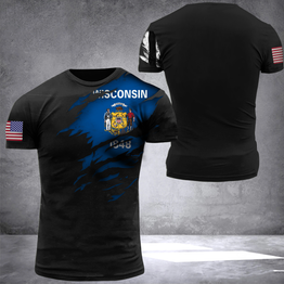 Wisconsin State Flag And American Flag Logo Shirt Pride Wisconsin State Men's Tee For Patriot