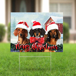 Dachshund Merry Christmas Yard Sign Holiday Graphics 3D Outdoor Christmas Decorations