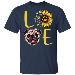 Cute Pug Paw Love Sunflower Shirt Womens - Gifts For Pug Lover
