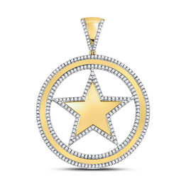 Men's Diamond Charm Pendant |  10kt Yellow Gold Mens Round Diamond Circle Star Charm Pendant 1 Cttw |  Splendid Jewellery