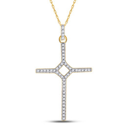 Diamond Cross Pendant |  10kt Yellow Gold Womens Round Diamond Cross Pendant 1/6 Cttw |  Splendid Jewellery