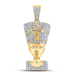 Men's Diamond Charm Pendant |  10kt Yellow Gold Mens Round Diamond Nefertiti Pharaoh Charm Pendant 5/8 Cttw |  Splendid Jewellery