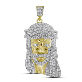Men's Diamond Charm Pendant |  10kt Yellow Gold Mens Round Diamond Jesus Face Charm Pendant 3/4 Cttw |  Splendid Jewellery