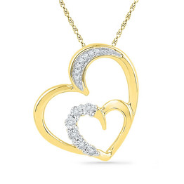 Diamond Heart & Love Symbol Pendant |  10kt Yellow Gold Womens Round Diamond Heart Pendant 1/20 Cttw |  Splendid Jewellery