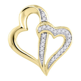 Diamond Heart & Love Symbol Pendant |  10kt Yellow Gold Womens Round Diamond Double Linked Heart Pendant 1/20 Cttw |  Splendid Jewellery