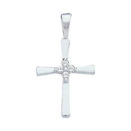 Diamond Cross Pendant |  14kt White Gold Womens Round Diamond Cross Pendant 1/20 Cttw |  Splendid Jewellery