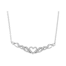 Diamond Pendant Necklace |  10kt White Gold Womens Round Diamond Heart Necklace 1/8 Cttw |  Splendid Jewellery