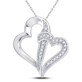 Diamond Heart & Love Symbol Pendant |  10kt White Gold Womens Round Diamond Double Linked Heart Pendant 1/20 Cttw |  Splendid Jewellery