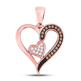 Diamond Heart & Love Symbol Pendant |  10kt Rose Gold Womens Round Brown Diamond Heart Pendant 1/10 Cttw |  Splendid Jewellery