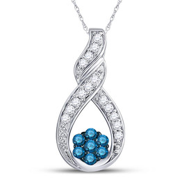 Diamond Cluster Pendant |  10kt White Gold Womens Round Blue Color Enhanced Diamond Cradled Cluster Pendant 1/4 Cttw |  Splendid Jewellery