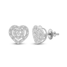 Earrings |  10kt White Gold Womens Round Diamond Heart Earrings 1/12 Cttw |  Splendid Jewellery