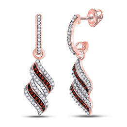 Earrings |  10kt Rose Gold Womens Round Red Color Enhanced Diamond Dangle Earrings 1/3 Cttw |  Splendid Jewellery