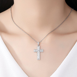 1.5ct Cross Necklace - 18K White Gold Finish