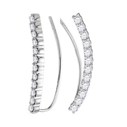 Earrings |  14kt White Gold Womens Round Diamond Curved Bowed Climber Earrings 1 Cttw |  Splendid Jewellery
