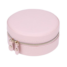 Leather Round Portable Jewelry Storage Box