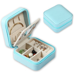 Leather Square Portable Jewelry Storage Box With Mirror