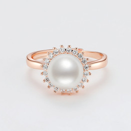 Flower Natural Diamond Freshwater Pearl Ring