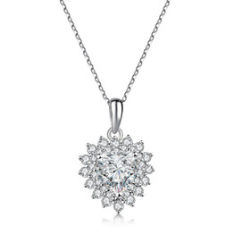 925 Sterling Silver Heart Cut Created White Diamond Pendant Necklace