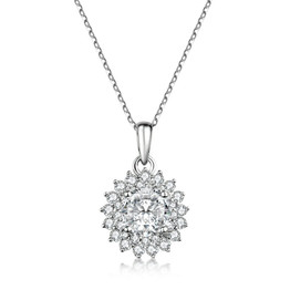 925 Sterling Silver Round Cut Created White Diamond Pendant Necklace