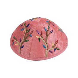Kippah - Embroidered - Tree of Life - Pink