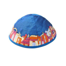 Kippah - Embroidered - Jerusalem - Blue