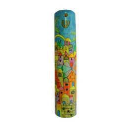 Large Wooden Mezuzah - Jerusalem Round