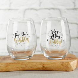 Pop The Bubbly 15 oz. Stemless Wine Glass (Set of 2)
