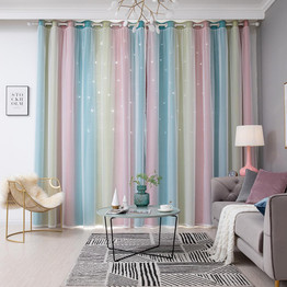 Romantic Rainbow Color Soft Surface Breathable Bedroom Full Blackout Curtain
