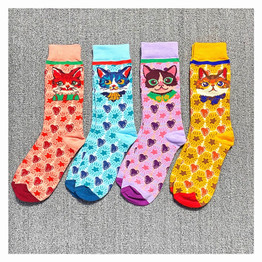 Funny Cat Animal Pattern Creative 4 Pairs Colorful Women's Cotton Cute Cartoon Socks
