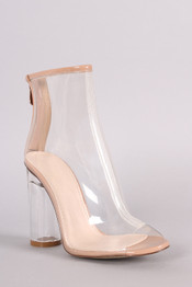 Lucite Peep Toe Rounded Heel Ankle Boots