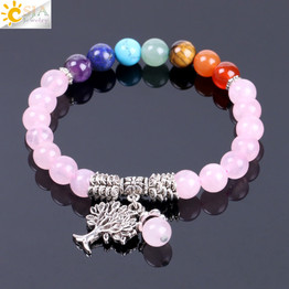 7 Chakra Crystal Quartz Tree of Life Bracelet