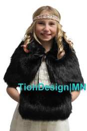 Bridal Black Faux Fur Cape Fox for Child, faux fur shrug, faux fur wrap, faux fur stole