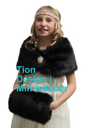 Bridal faux fur wrap Black for girls, kid fur shrug for Winter