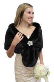 Black Faux Fur Wrap, Bridal Fur Shrug, Fur Stole, Fur Shawl