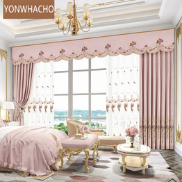 Custom curtains high-grade bedroom American thick embroidered pink velvet cloth blackout curtain valance tulle panel B572