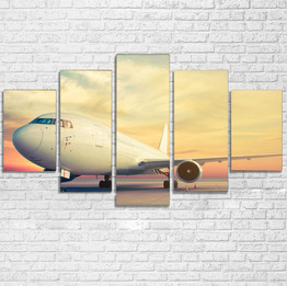 Parked Aircraft During Sunset Printed Multiple Canvas Poster
