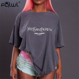FQLWL Letter Printed Oversized T Shirt Women Top 2019 O Neck Short Sleeve Green Summer T-Shirt Female Streetwear Loose Tee Shirt